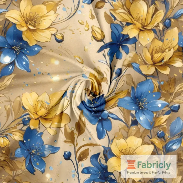 Royalblau Goldblumen Statement Baumwolljersey