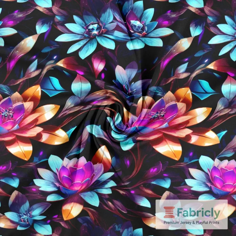 Neon-Lotus Leuchtend Schwarz Baumwolljersey