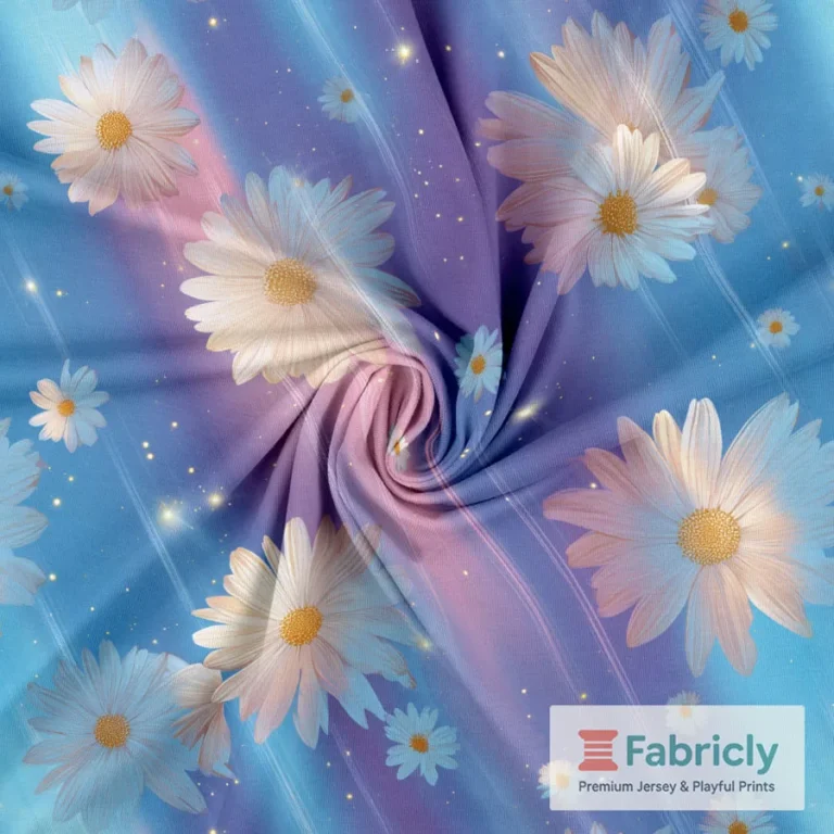 Glitzernde Gänseblümchen Blau Verlauf Baumwolljersey