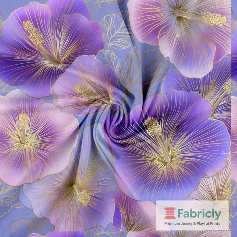 Blumenbouquet Lila-Gold Baumwolljersey