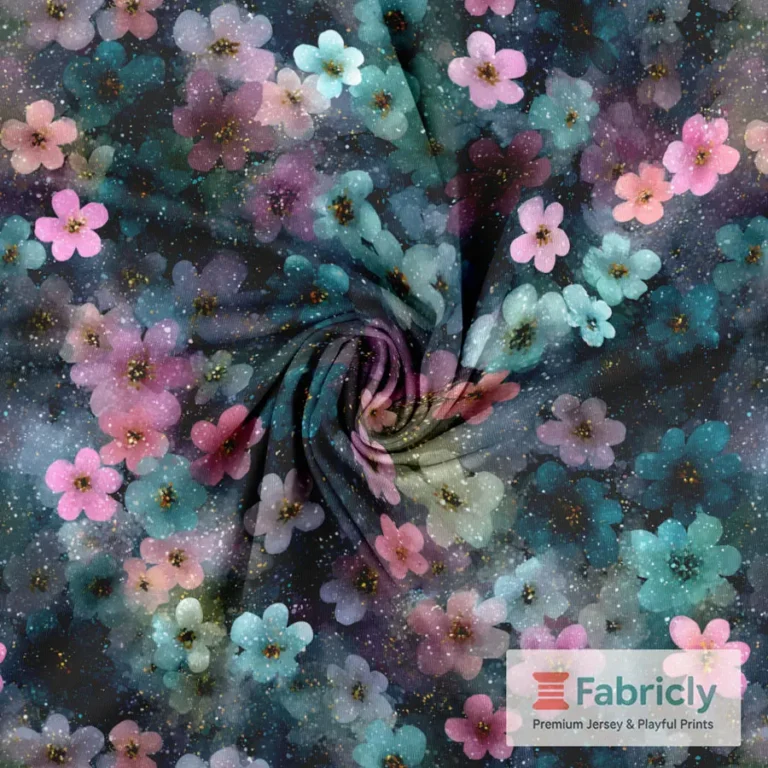Romantische Glitzerblüten Baumwolljersey