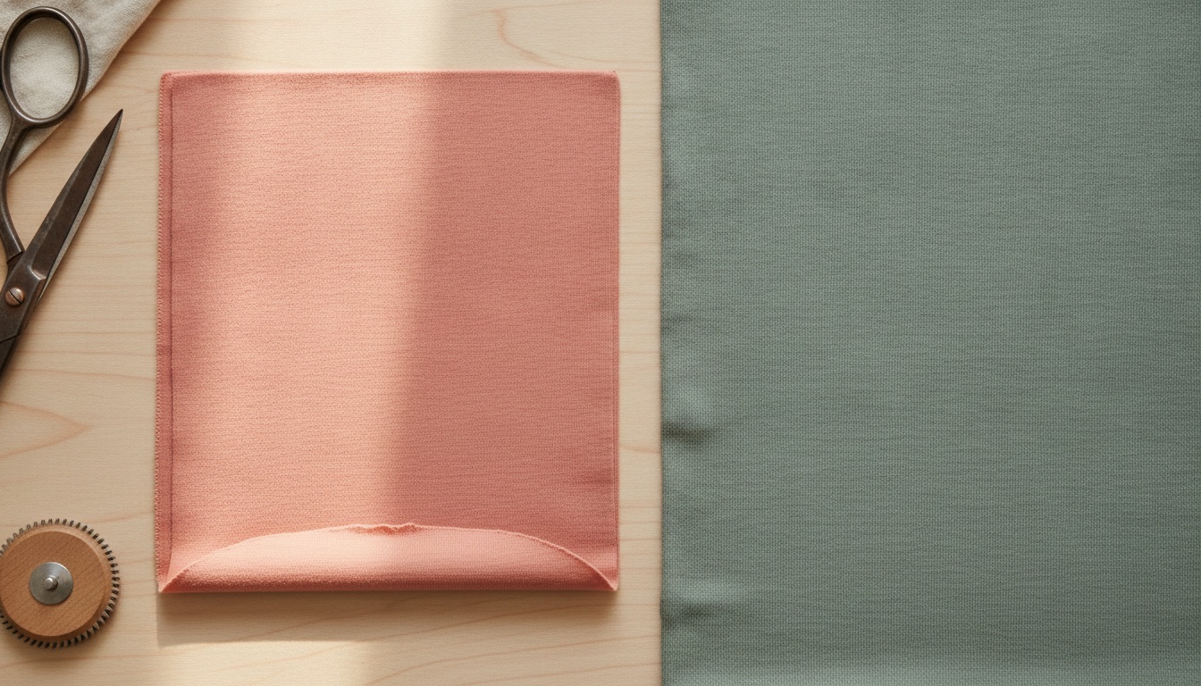 Single Jersey in Koralle und Double Jersey in Salbeigrün nebeneinander auf hellem Holztisch